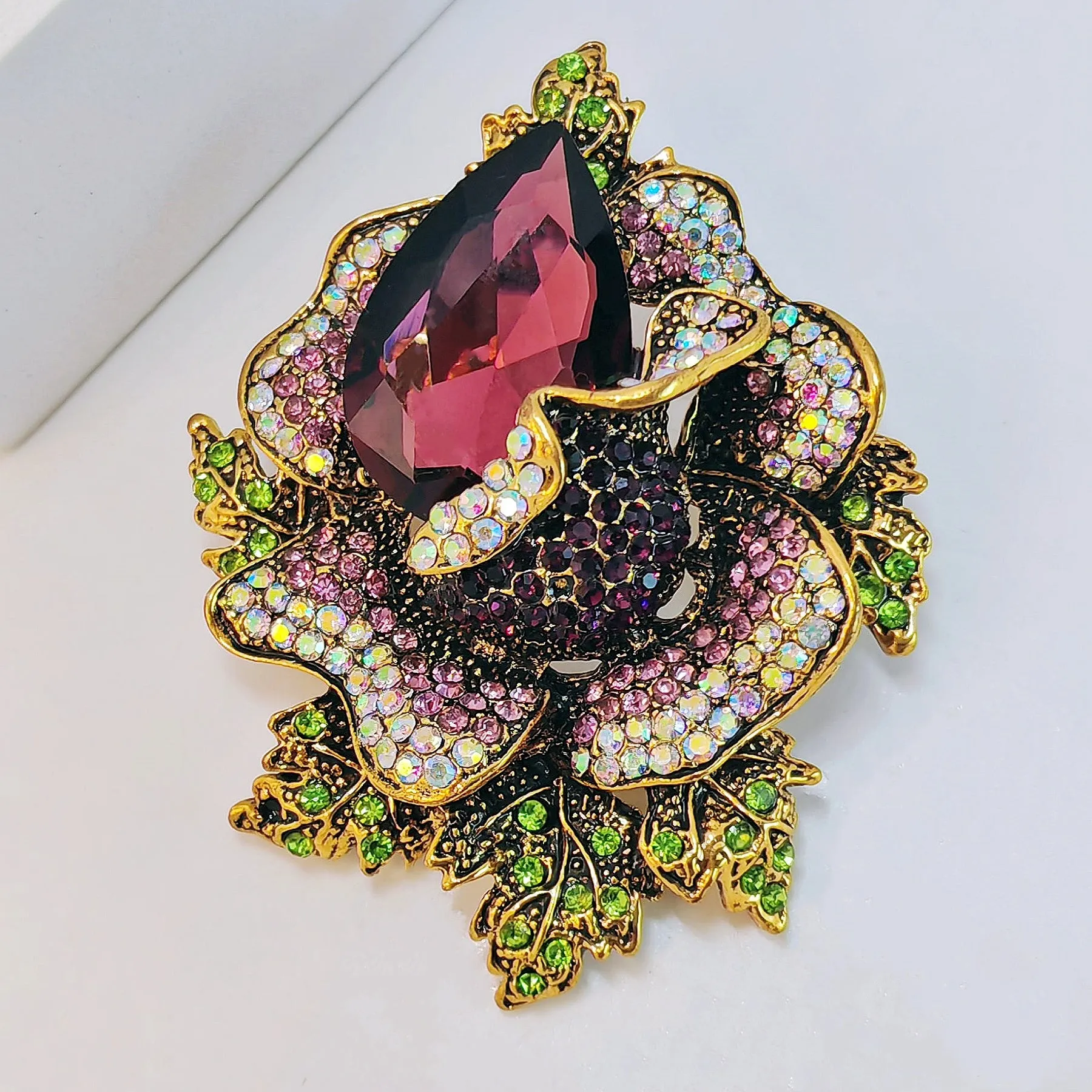 Jewelblings Fantastic Micro Pave Purple Crystal Rhinestone Rose Flower Pins Broaches for Prom Dressy Shawl Business Suit Formal Gown Jewelry