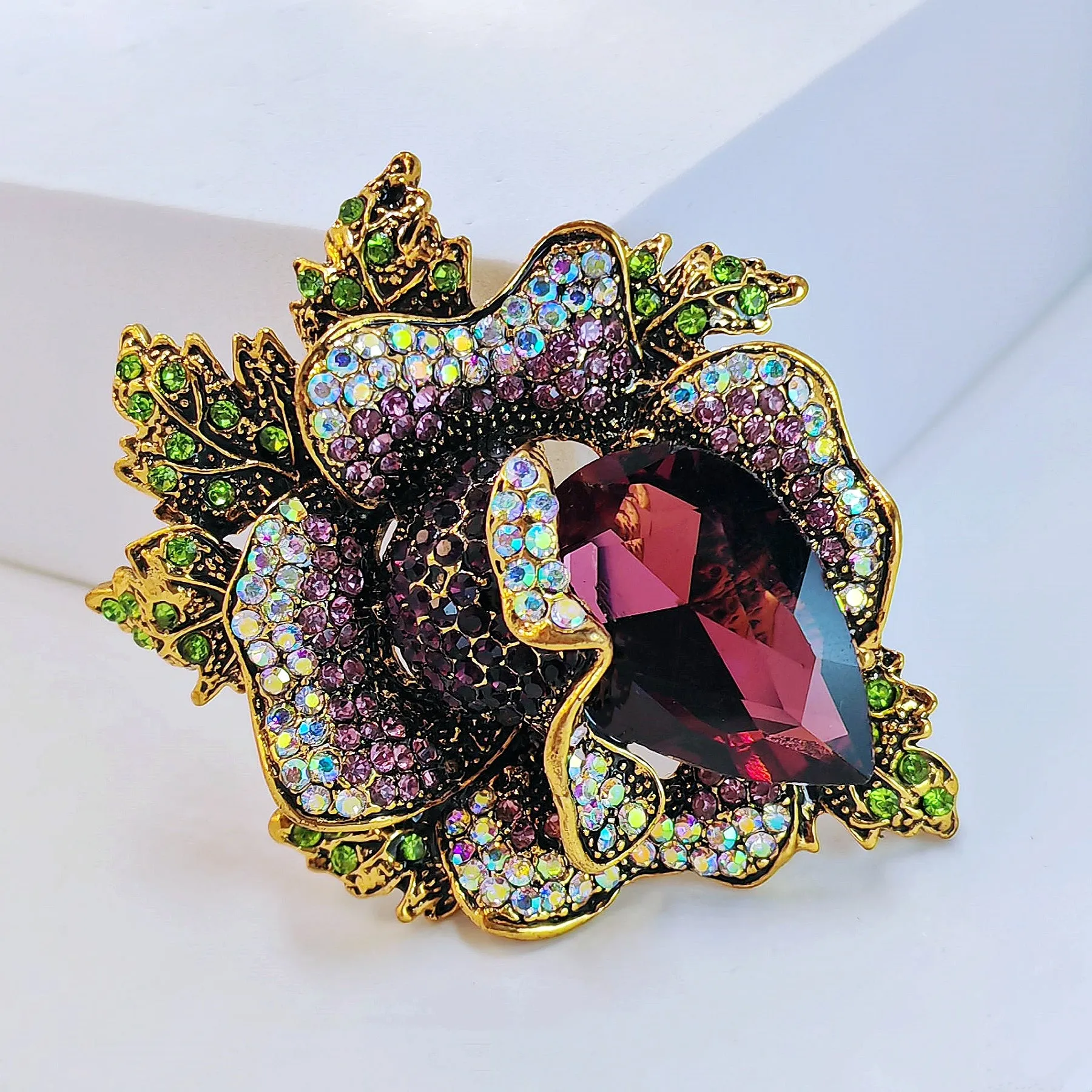 Jewelblings Fantastic Micro Pave Purple Crystal Rhinestone Rose Flower Pins Broaches for Prom Dressy Shawl Business Suit Formal Gown Jewelry