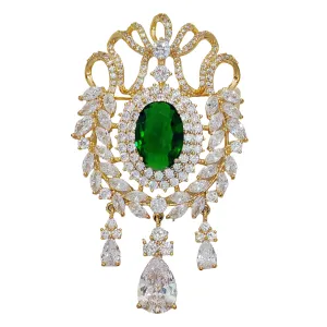 Jewelblings Fantastic Vintage Ribbon & Wheat Green Oval Stone Art Deco Broaches with Triple Drop Queen Jewelry for Formal Event Occasion
