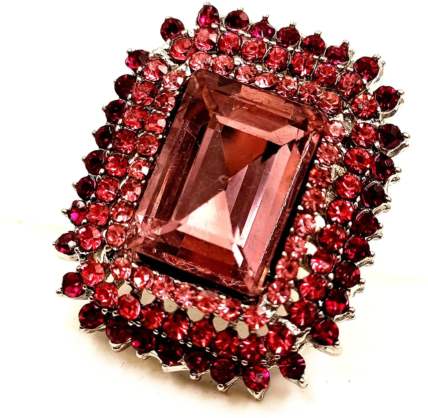Jewelblings Royal Vintage Trio Clear Crystal Studded Pink Rectangle Brooches Pins Geometrical Jewelry