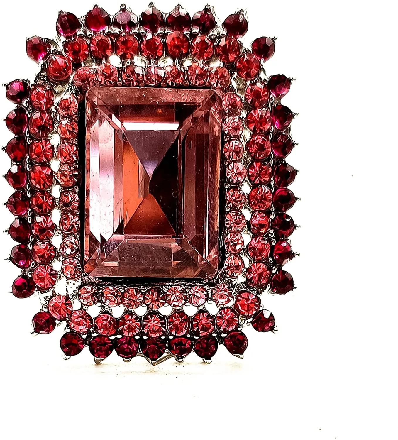 Jewelblings Royal Vintage Trio Clear Crystal Studded Pink Rectangle Brooches Pins Geometrical Jewelry