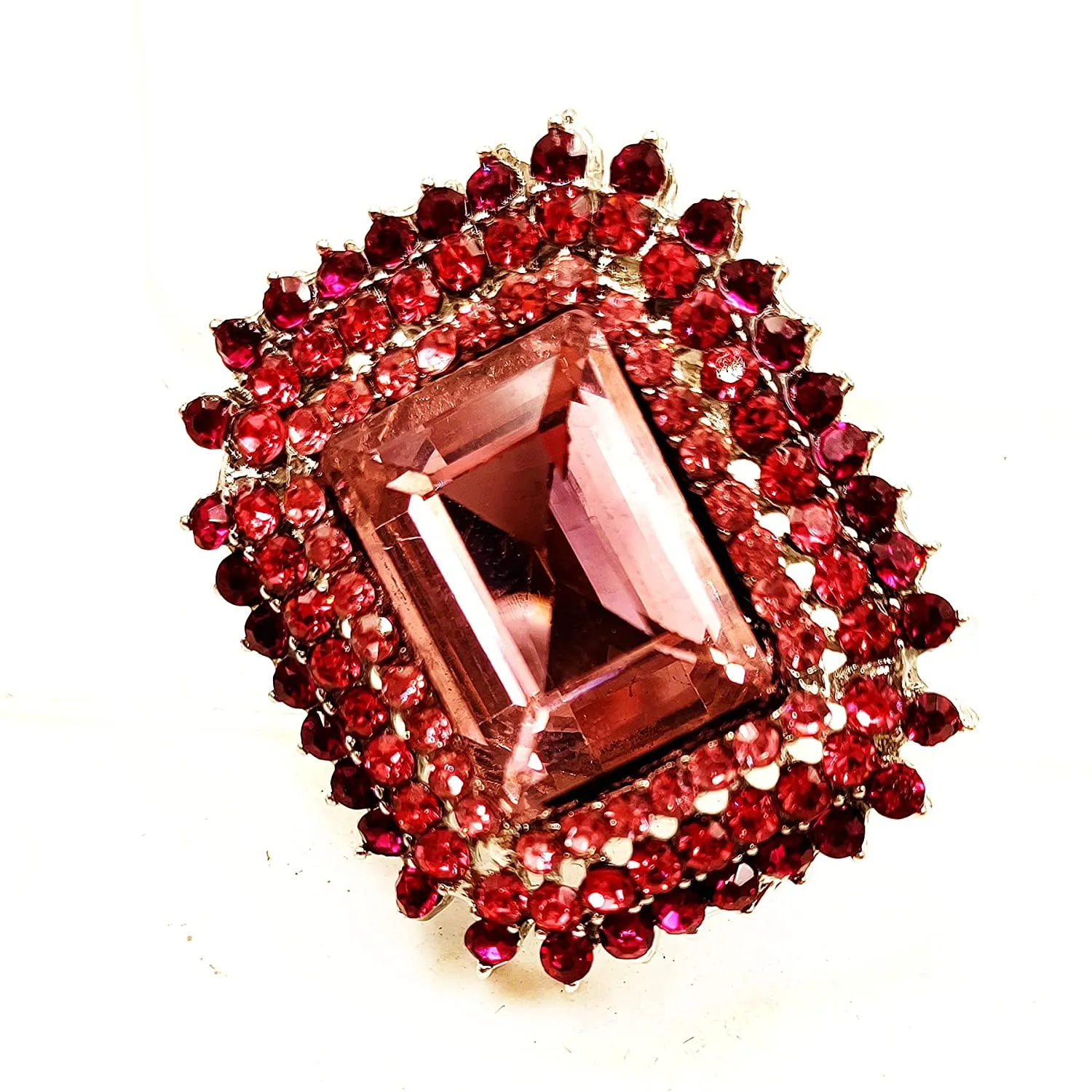Jewelblings Royal Vintage Trio Clear Crystal Studded Pink Rectangle Brooches Pins Geometrical Jewelry