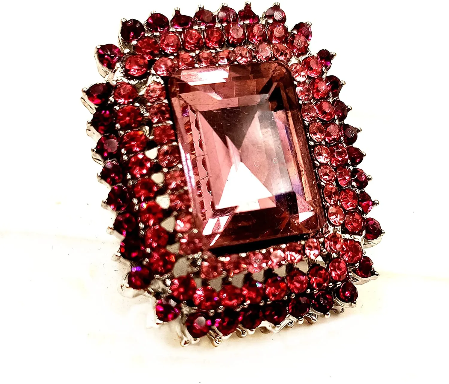 Jewelblings Royal Vintage Trio Clear Crystal Studded Pink Rectangle Brooches Pins Geometrical Jewelry