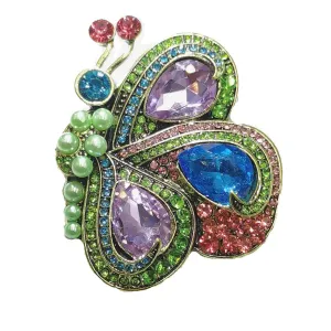 Jewelblings Vintage Multi Color Large Rhinestone Oversize Side Profile Green Butterfly Brooches Insect Pins with Imitated Pearl Accent