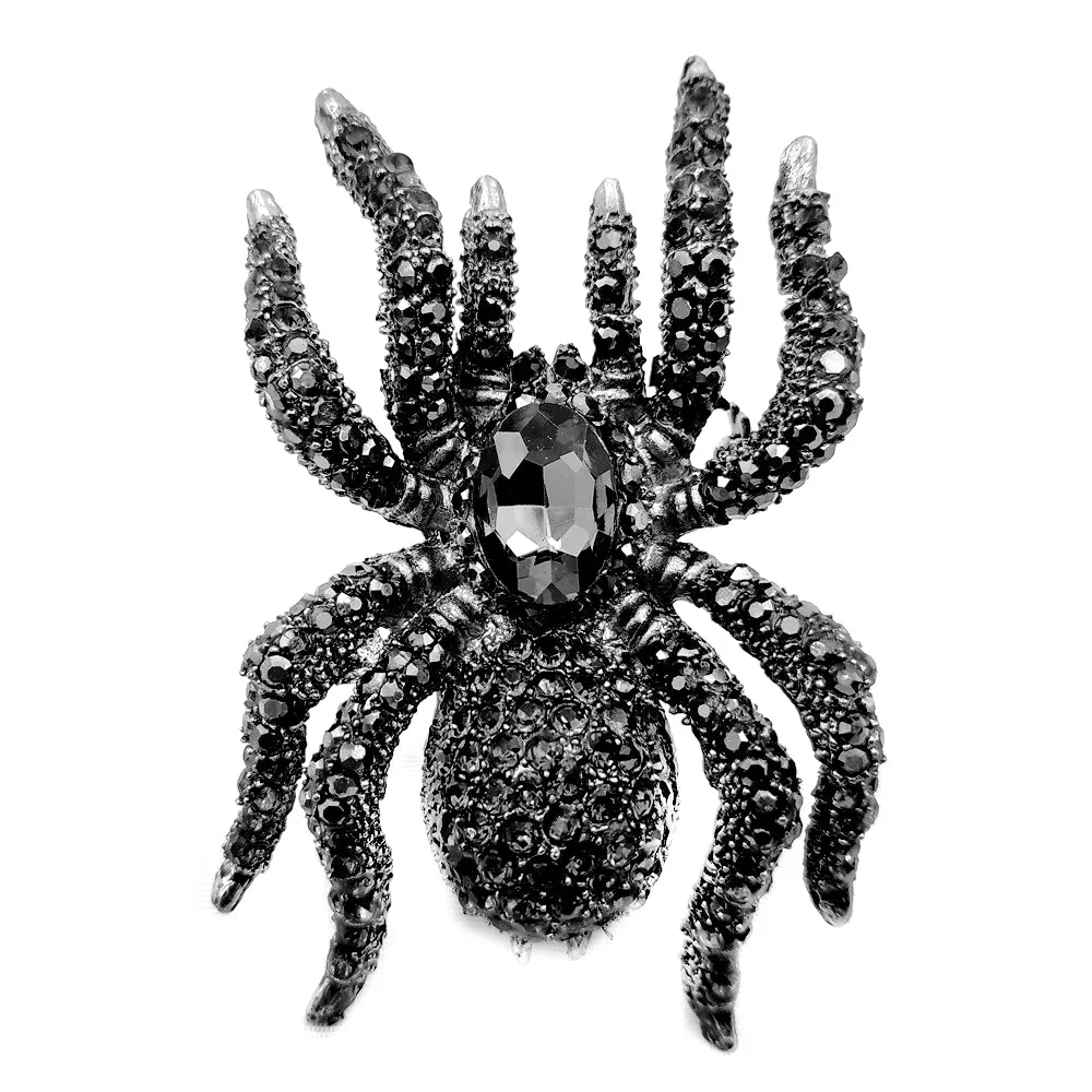 Jewelblings Vintage Statement 10-Legged Large Black Crystal Rhinestone Spider Brooches Huge Dangerous Bug Pin for Halloween Party Jewelry