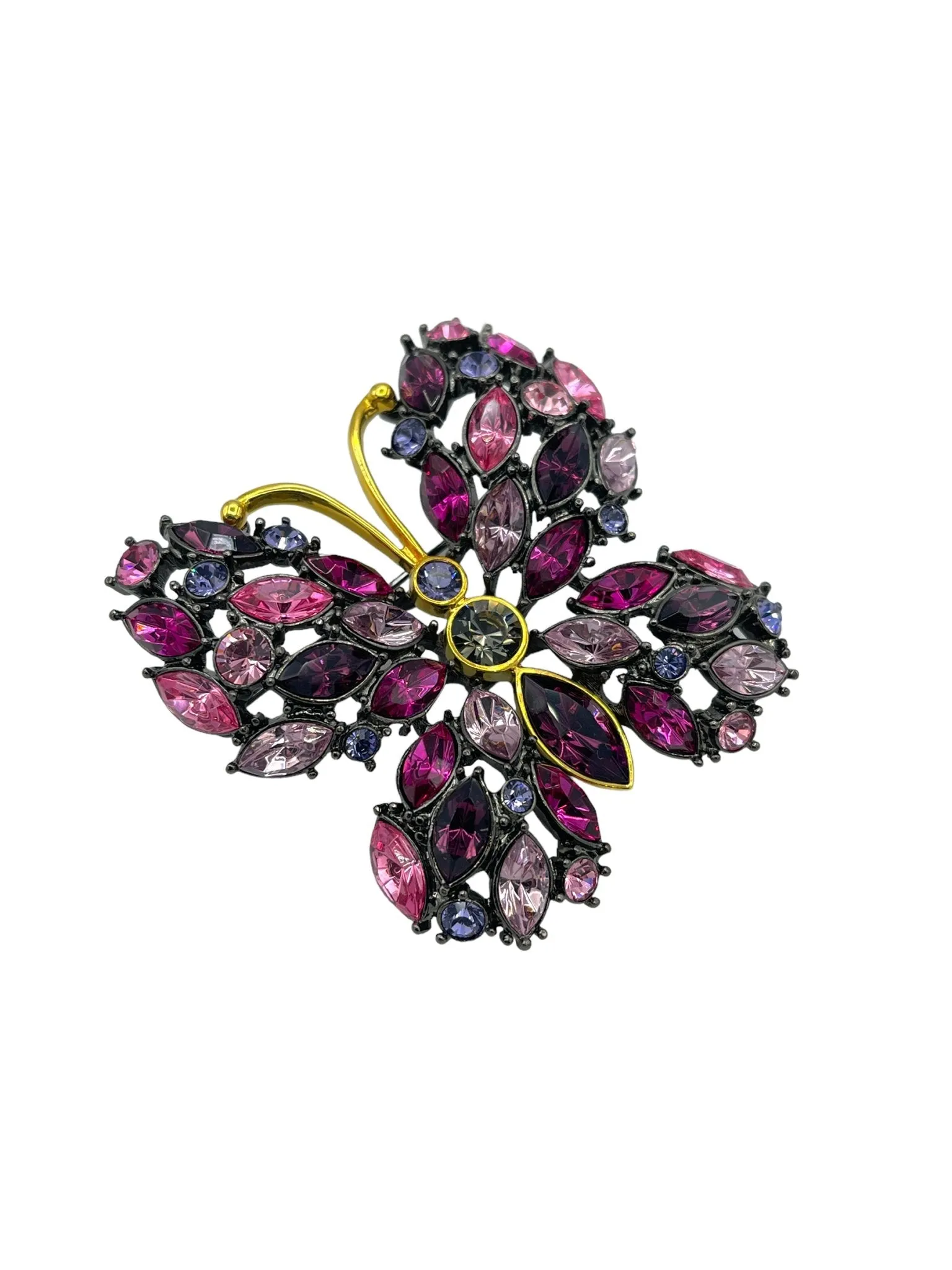 Joan Rivers Pink & Purple Rhinestone Butterfly Brooch