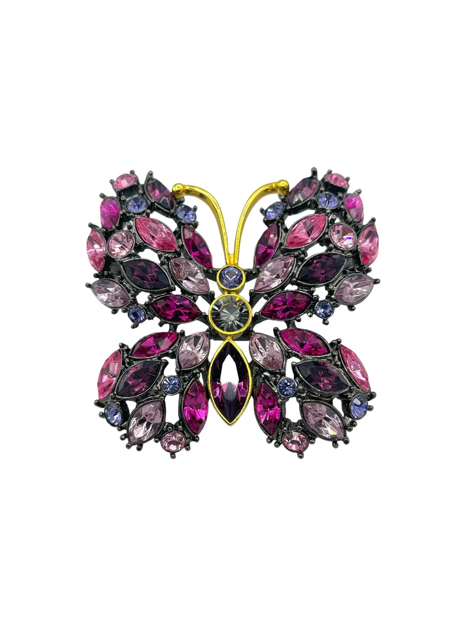 Joan Rivers Pink & Purple Rhinestone Butterfly Brooch