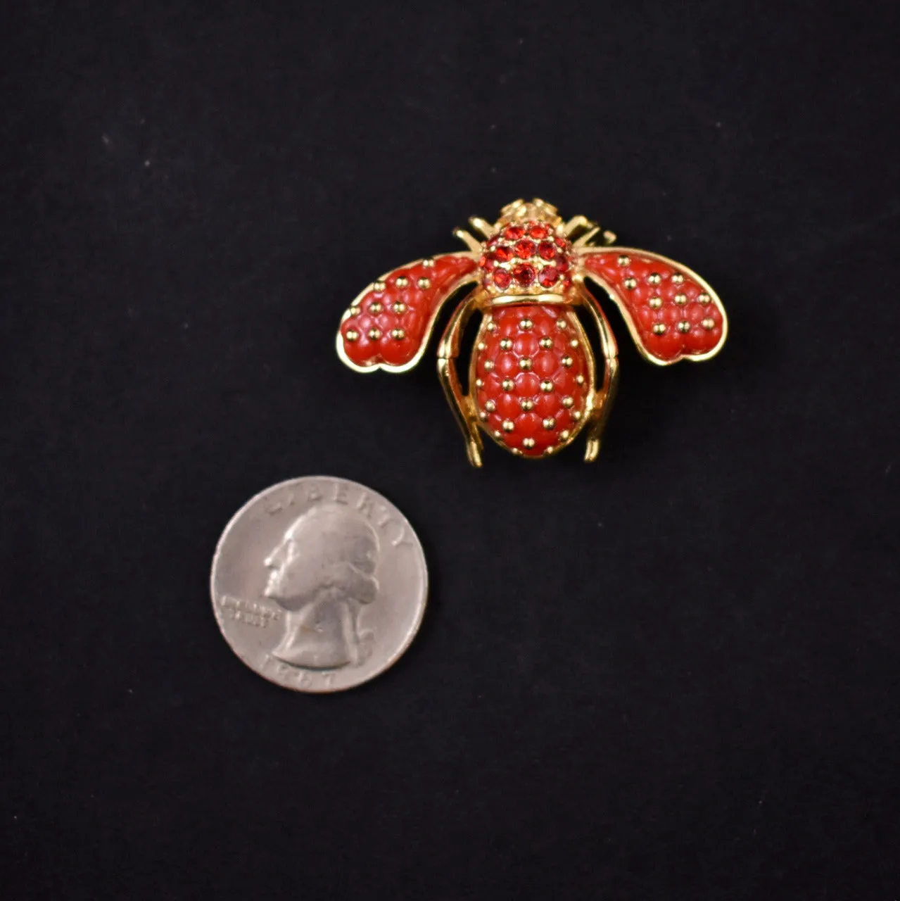 Joan Rivers Red Rhinestone Bead Bee Brooch