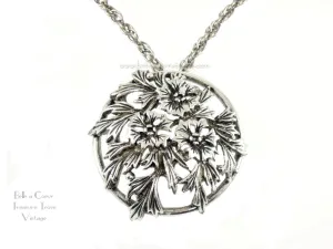 Judy Lee Silvertone Flowers and Leaves Convertible Pendant Necklace Brooch Pin
