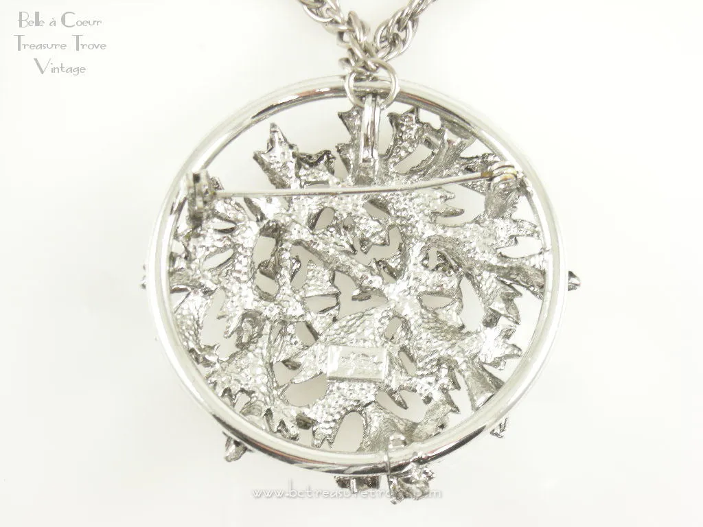 Judy Lee Silvertone Flowers and Leaves Convertible Pendant Necklace Brooch Pin
