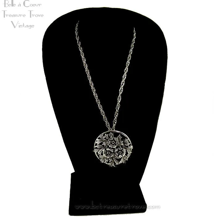 Judy Lee Silvertone Flowers and Leaves Convertible Pendant Necklace Brooch Pin