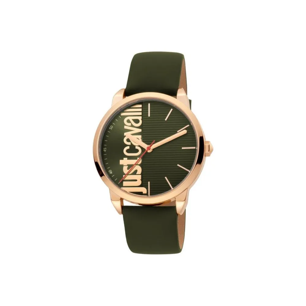 Just Cavalli Men'S Watch Ip Rose Gold Case With Black Leather Strap