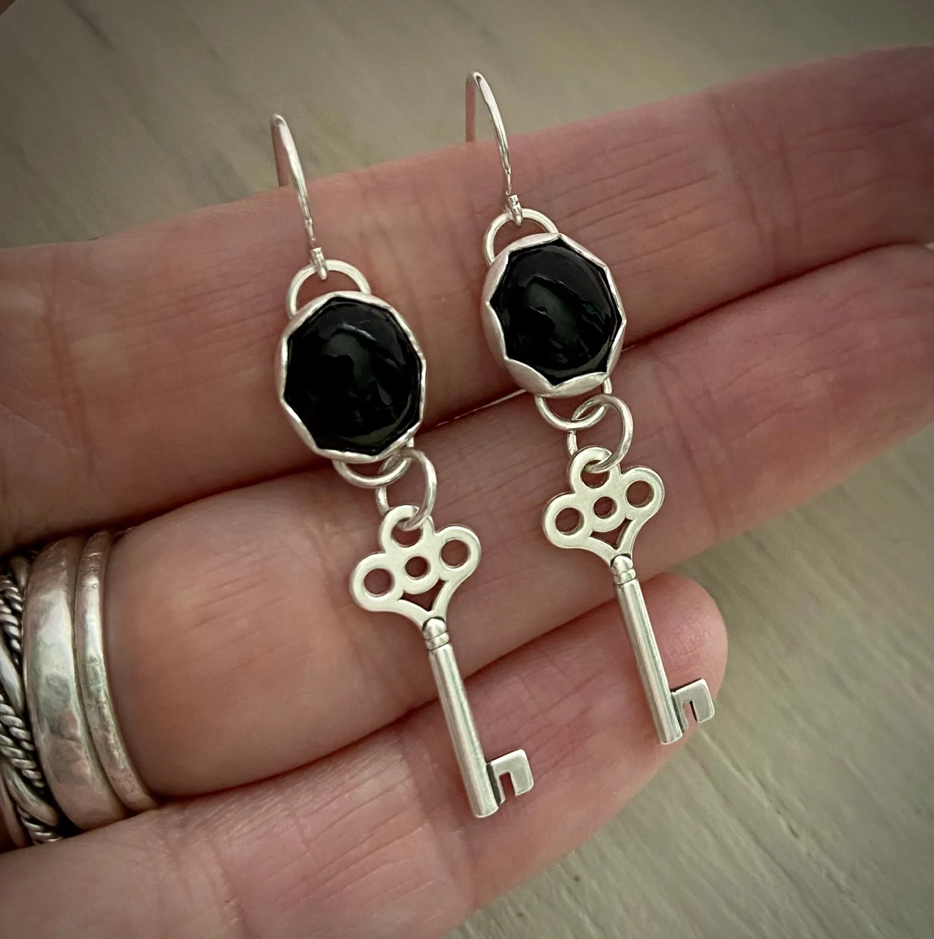 Key to My Heart Onyx Earrings