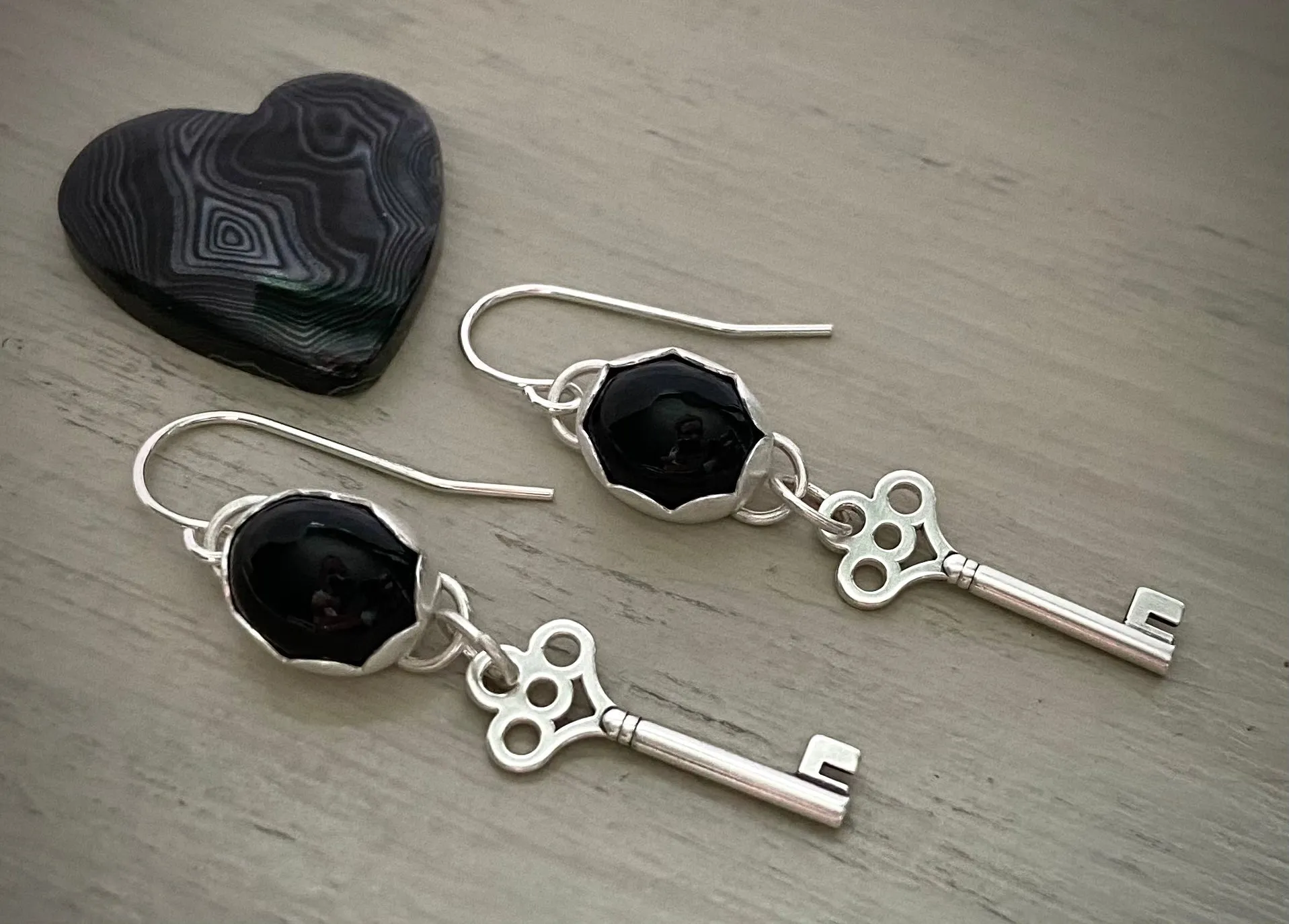 Key to My Heart Onyx Earrings