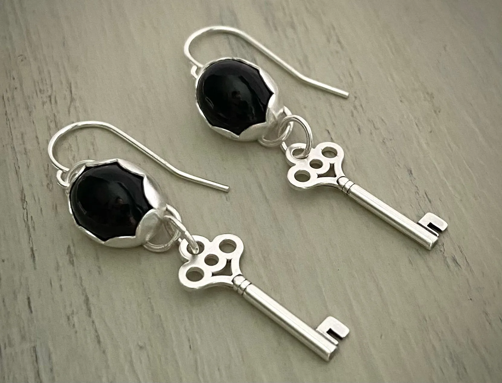 Key to My Heart Onyx Earrings
