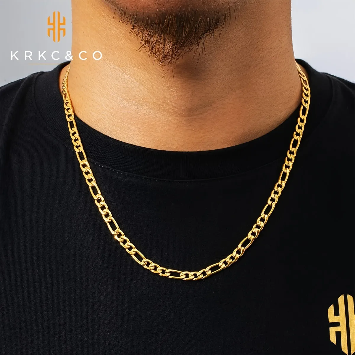 KRKC&CO 7mm Stainless Steel Gold Filled 18K Platinum Chain Cuban Necklace