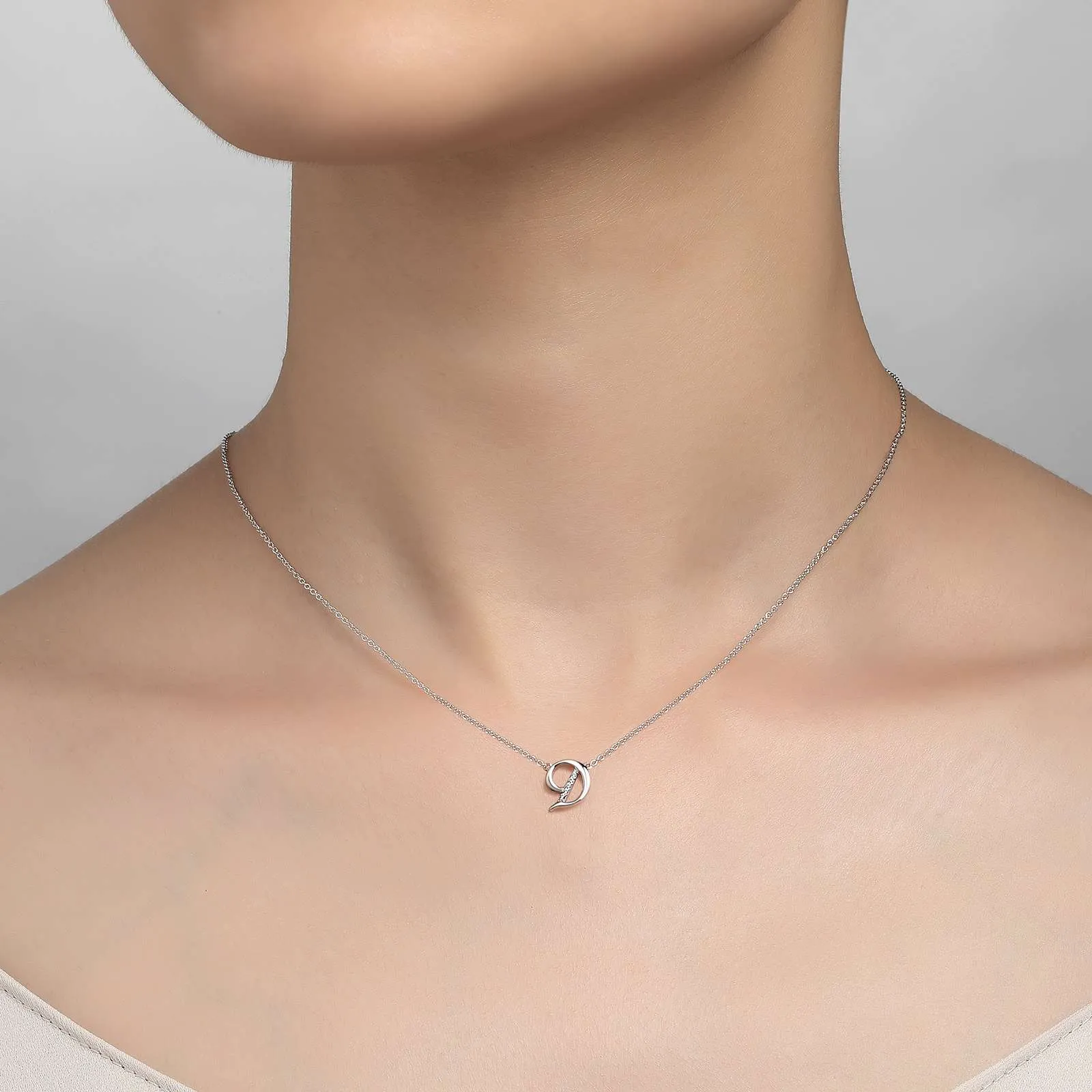 Lafonn Sterling Silver Platinum Plated Simualted Diamonds Initial D Necklace