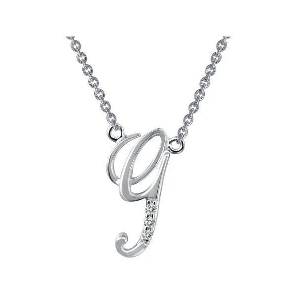 Lafonn Sterling Silver Platinum Plated Simulated Diamond Initial G Necklace
