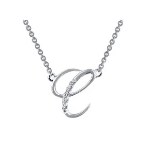 Lafonn Sterling Silver Platinum Plated Simulated Diamonds Initial C Necklace