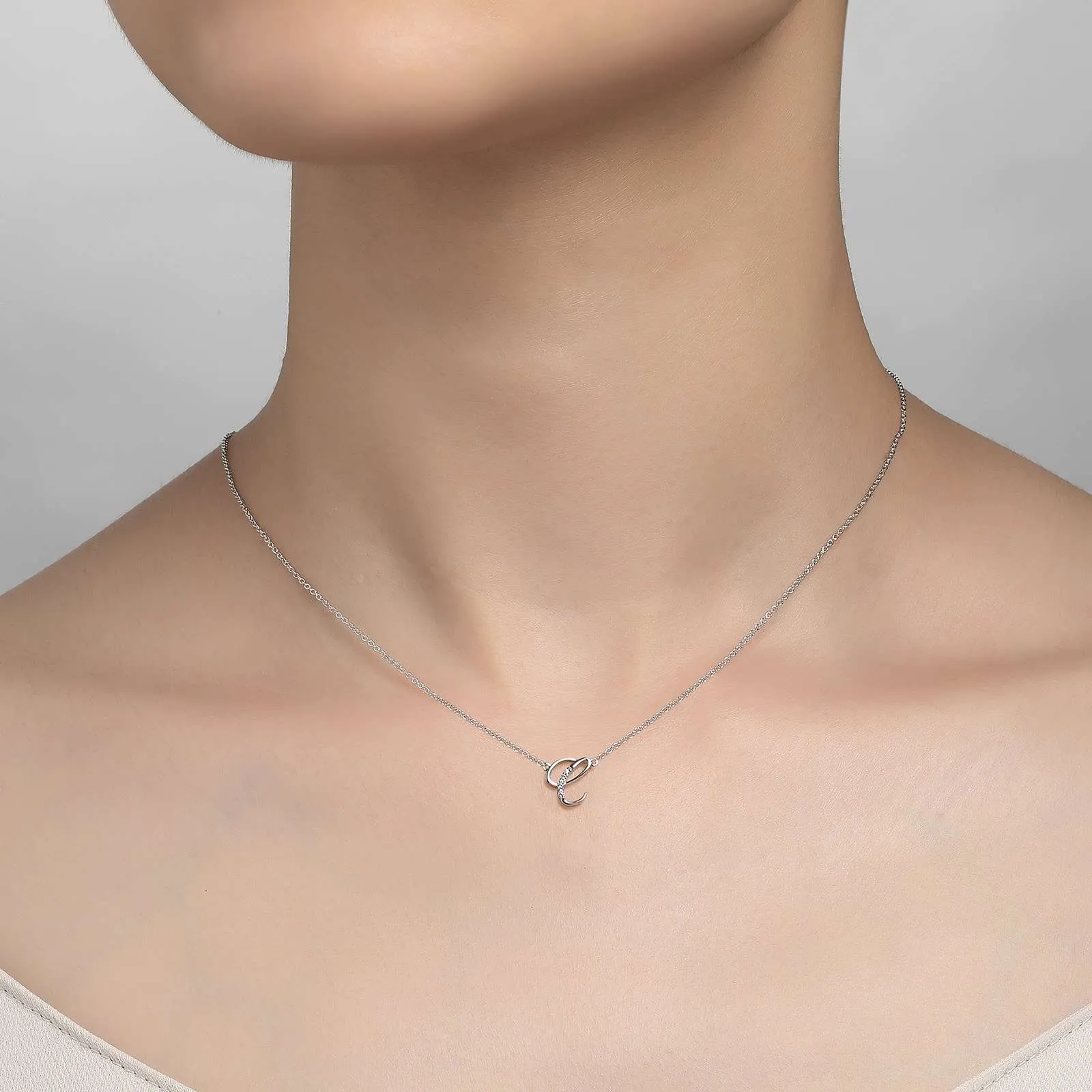 Lafonn Sterling Silver Platinum Plated Simulated Diamonds Initial C Necklace
