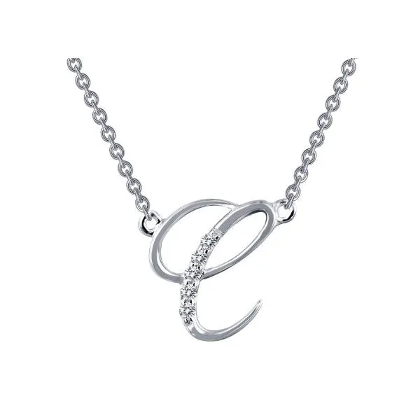 Lafonn Sterling Silver Platinum Plated Simulated Diamonds Initial C Necklace