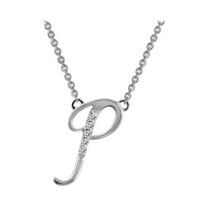 Lafonn Sterling Silver Platinum Plated Simulated Diamonds Initial P Necklace