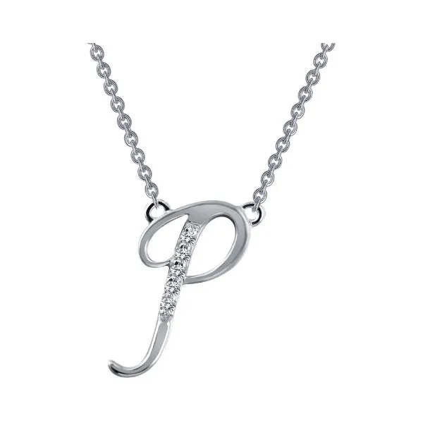 Lafonn Sterling Silver Platinum Plated Simulated Diamonds Initial P Necklace