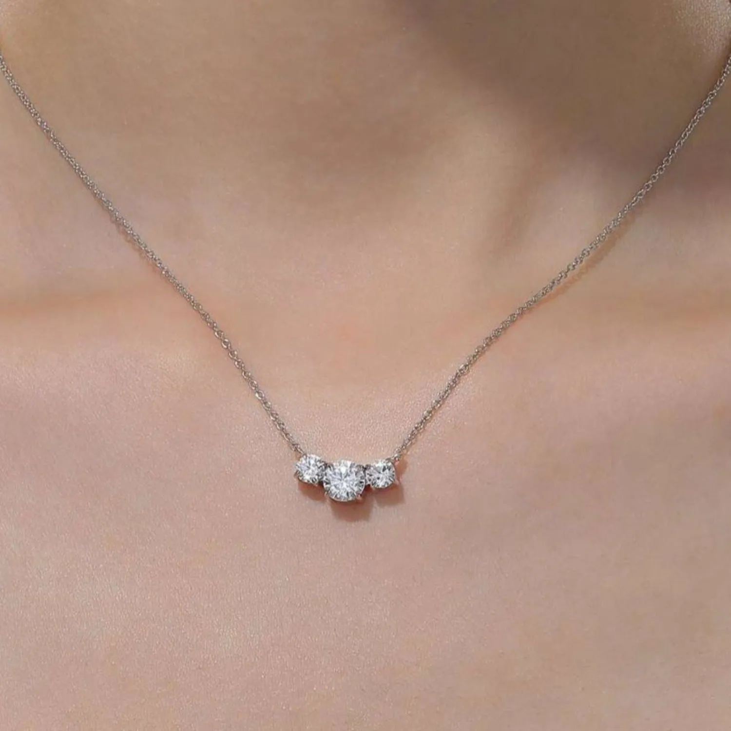 Lafonn Three Stone Simulated Round Cut Diamond Necklace