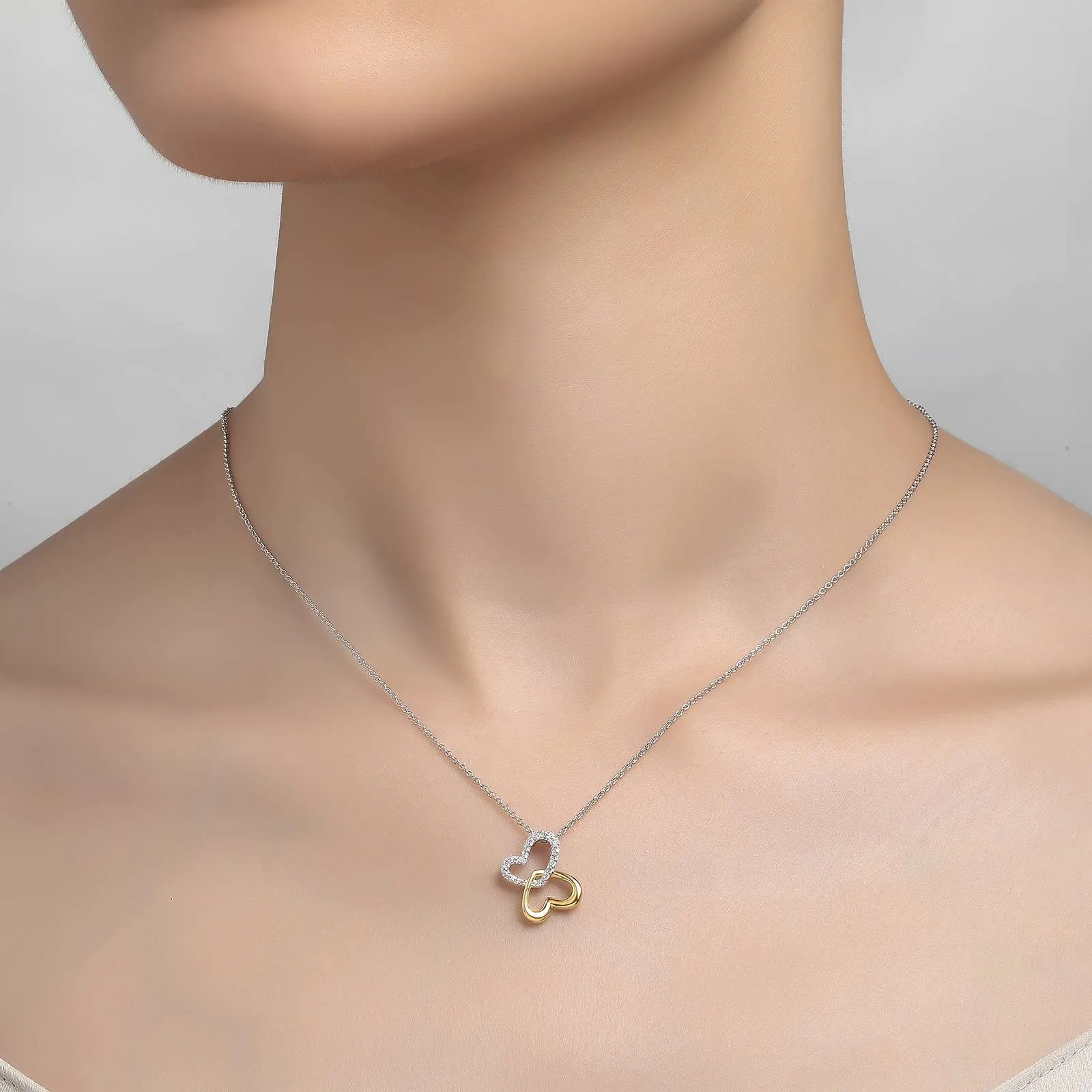 Lafonn Two-Tone Double Heart Simulated Diamond Pendant