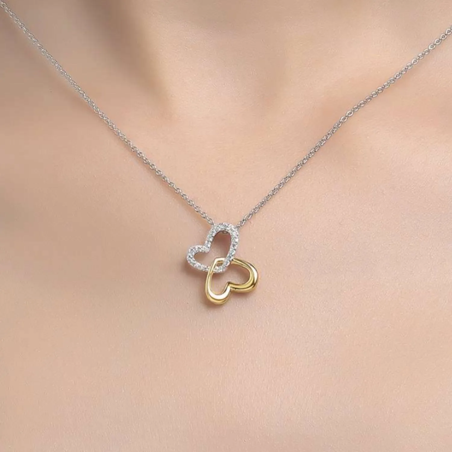 Lafonn Two-Tone Double Heart Simulated Diamond Pendant