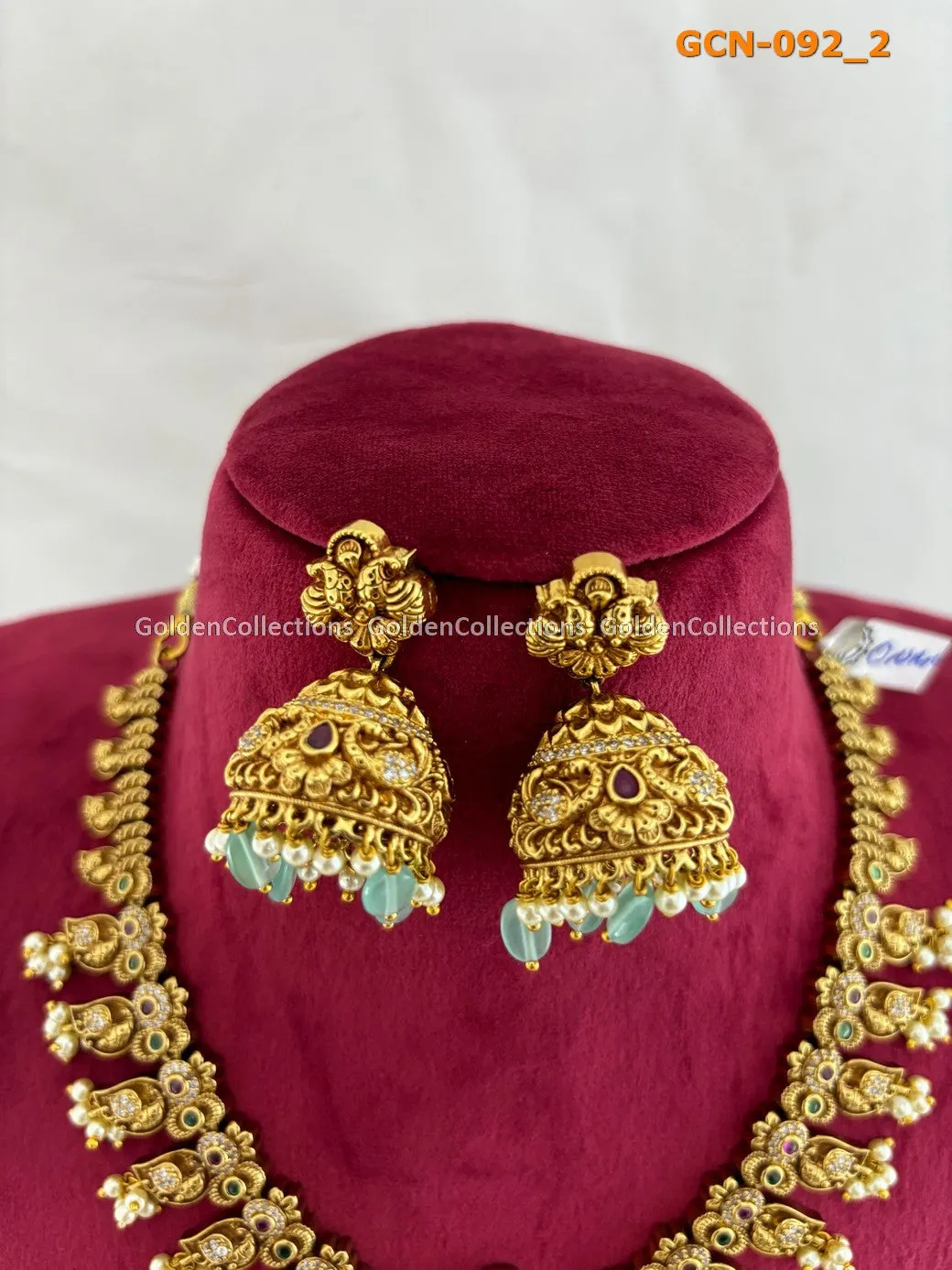 Lakshmi Nakshi Mango Peacock Necklace Set - GoldenCollections GCN-092