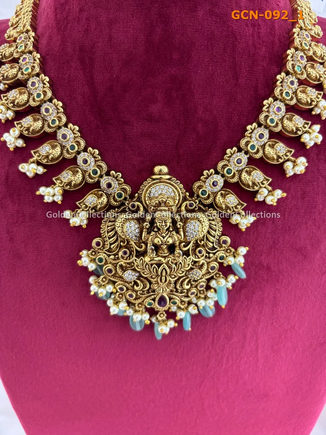 Lakshmi Nakshi Mango Peacock Necklace Set - GoldenCollections GCN-092