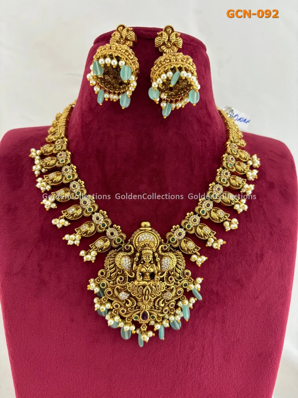 Lakshmi Nakshi Mango Peacock Necklace Set - GoldenCollections GCN-092
