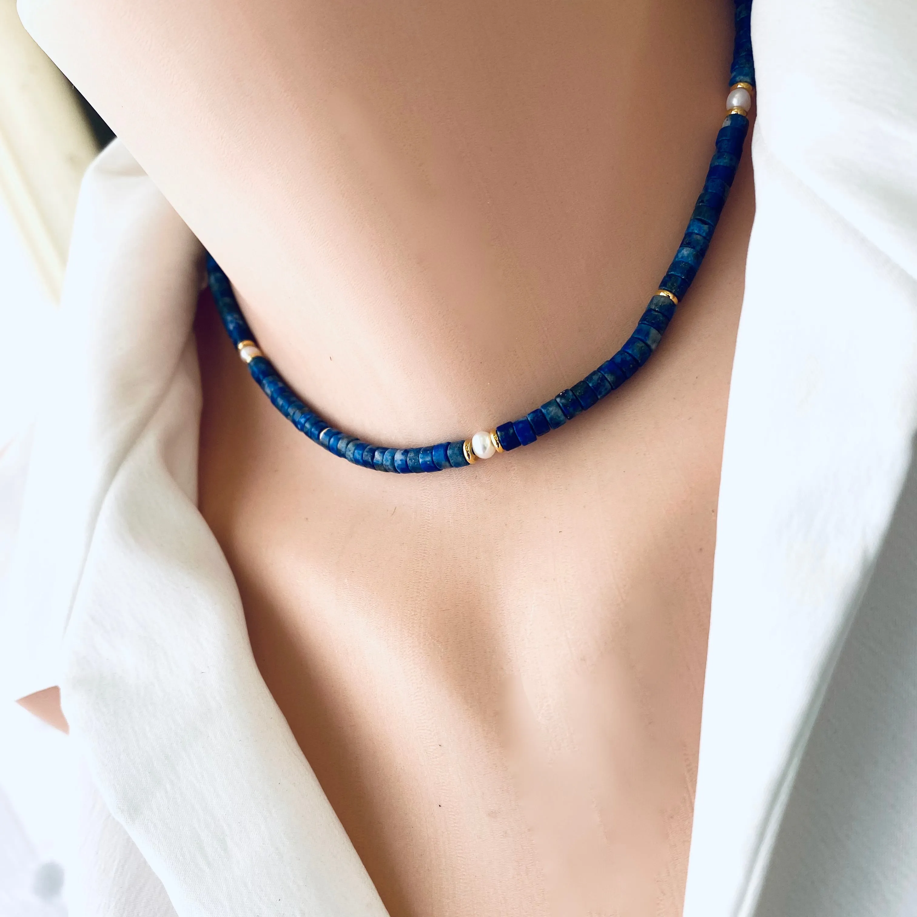 Lapis Lazuli & Pearl Choker Necklace