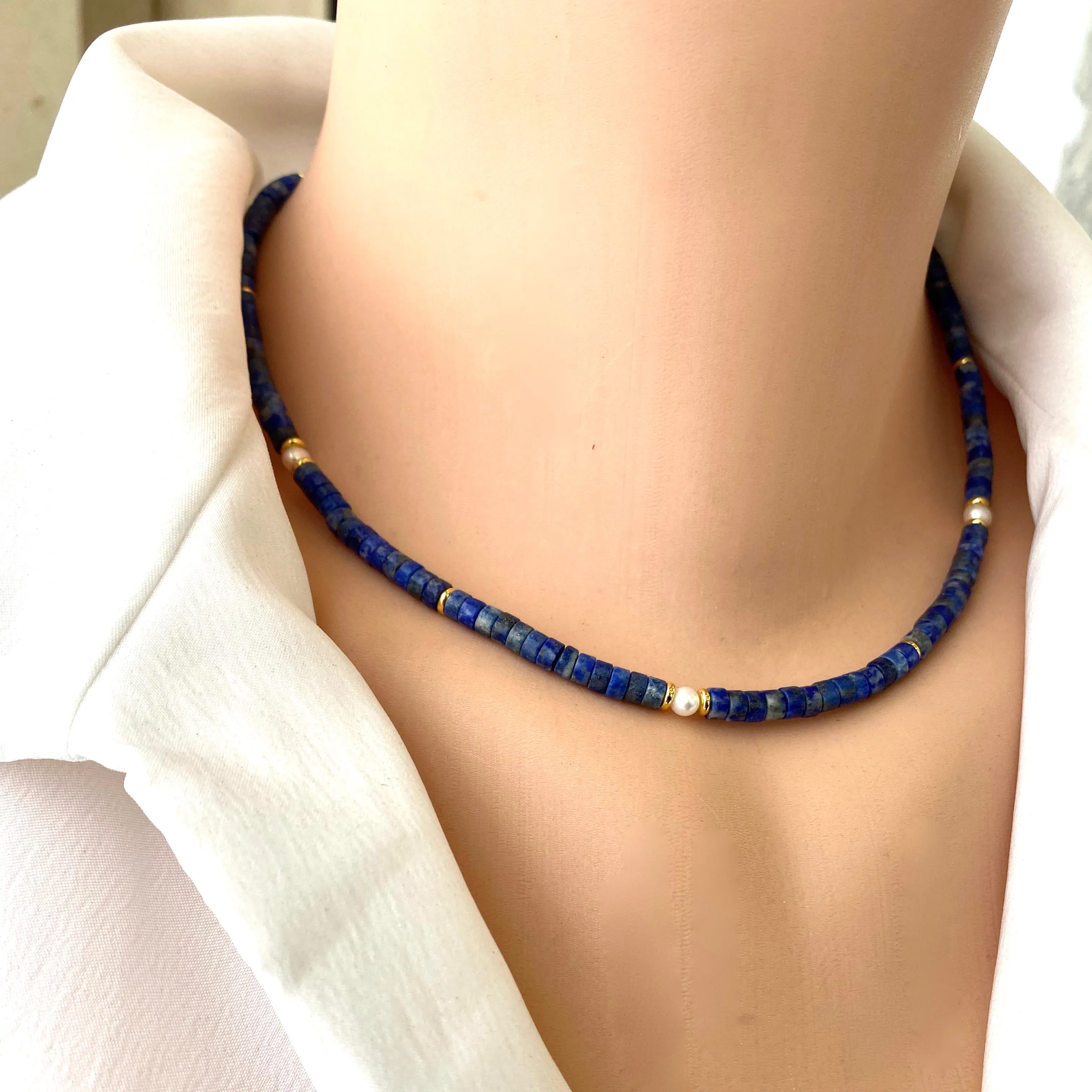 Lapis Lazuli & Pearl Choker Necklace