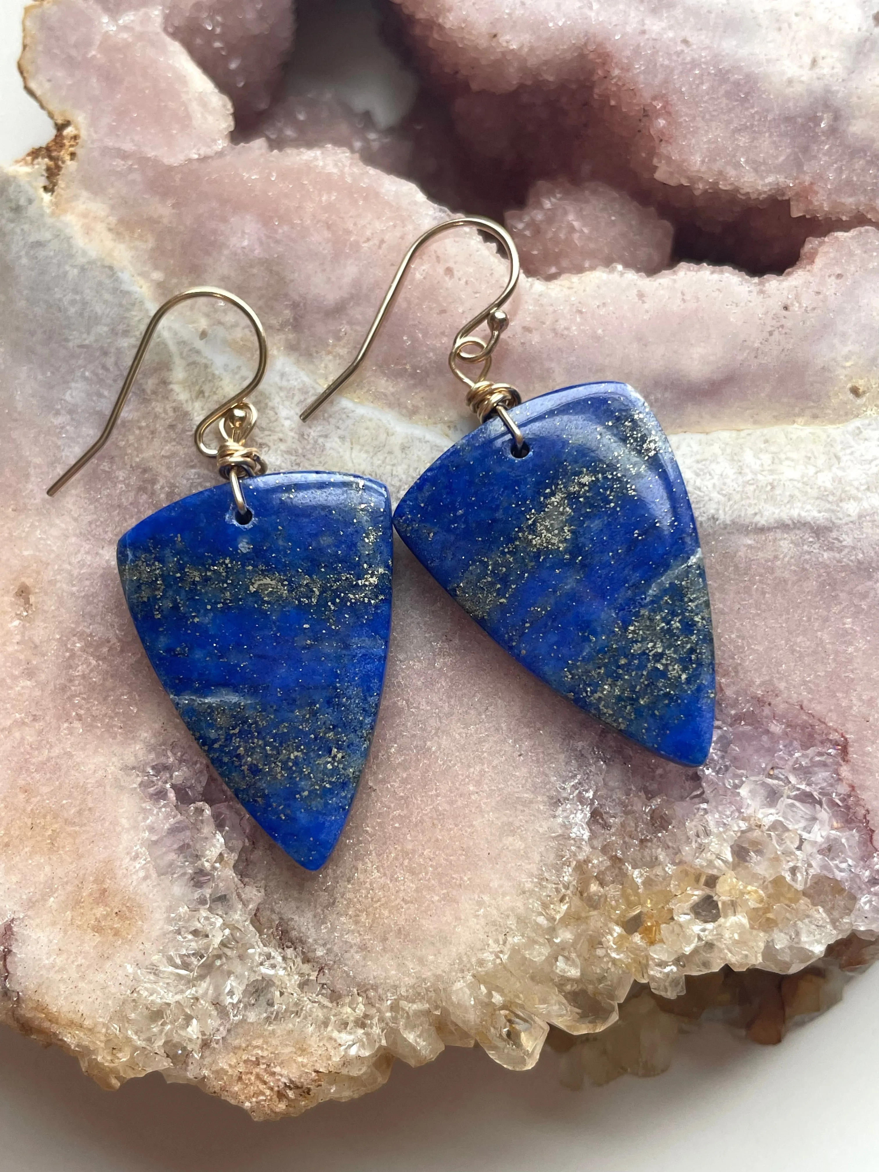 Lapis Lazuli Statement Earrings Gold Fill