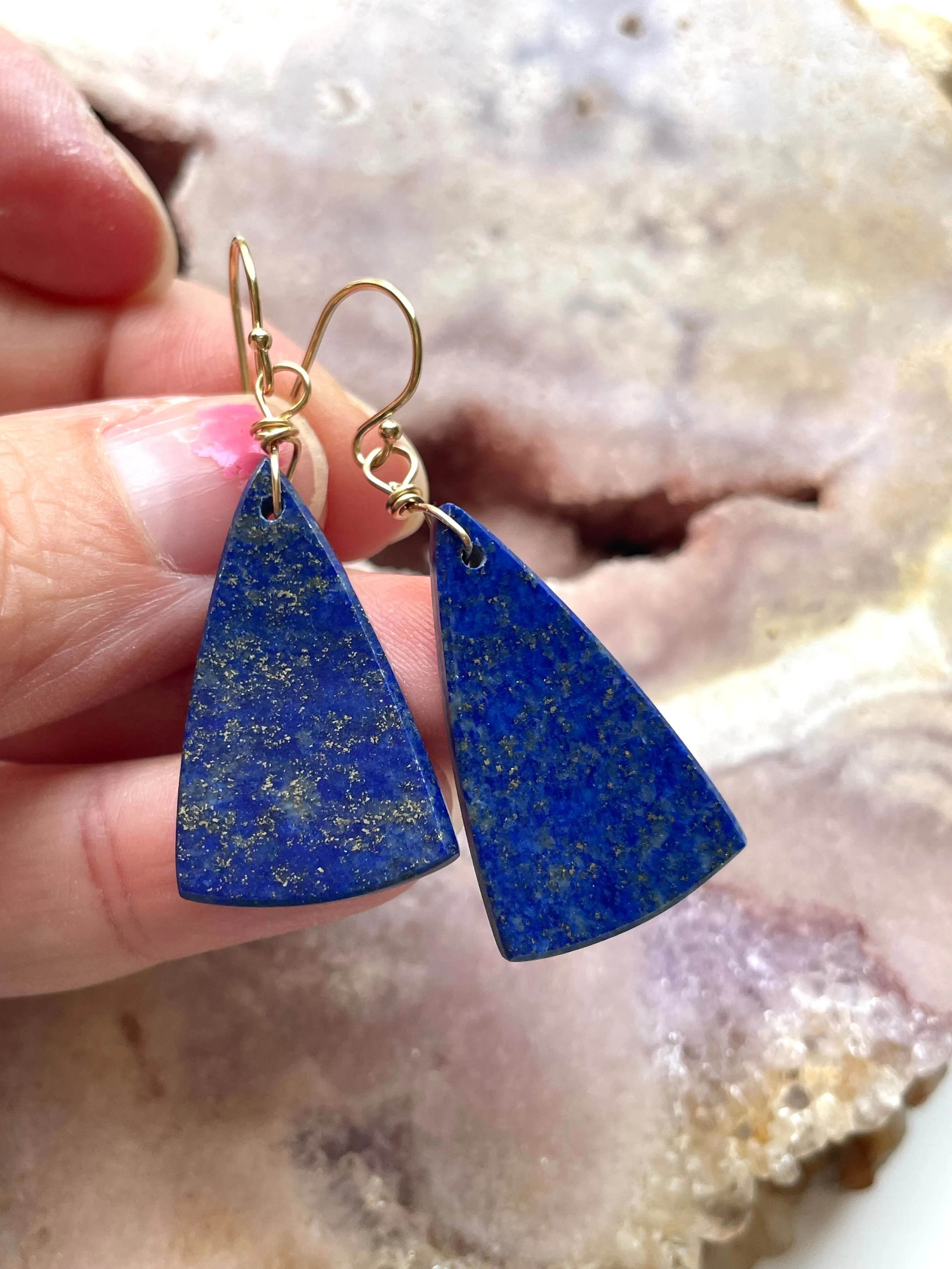 Lapis Lazuli Statement Earrings Gold Fill