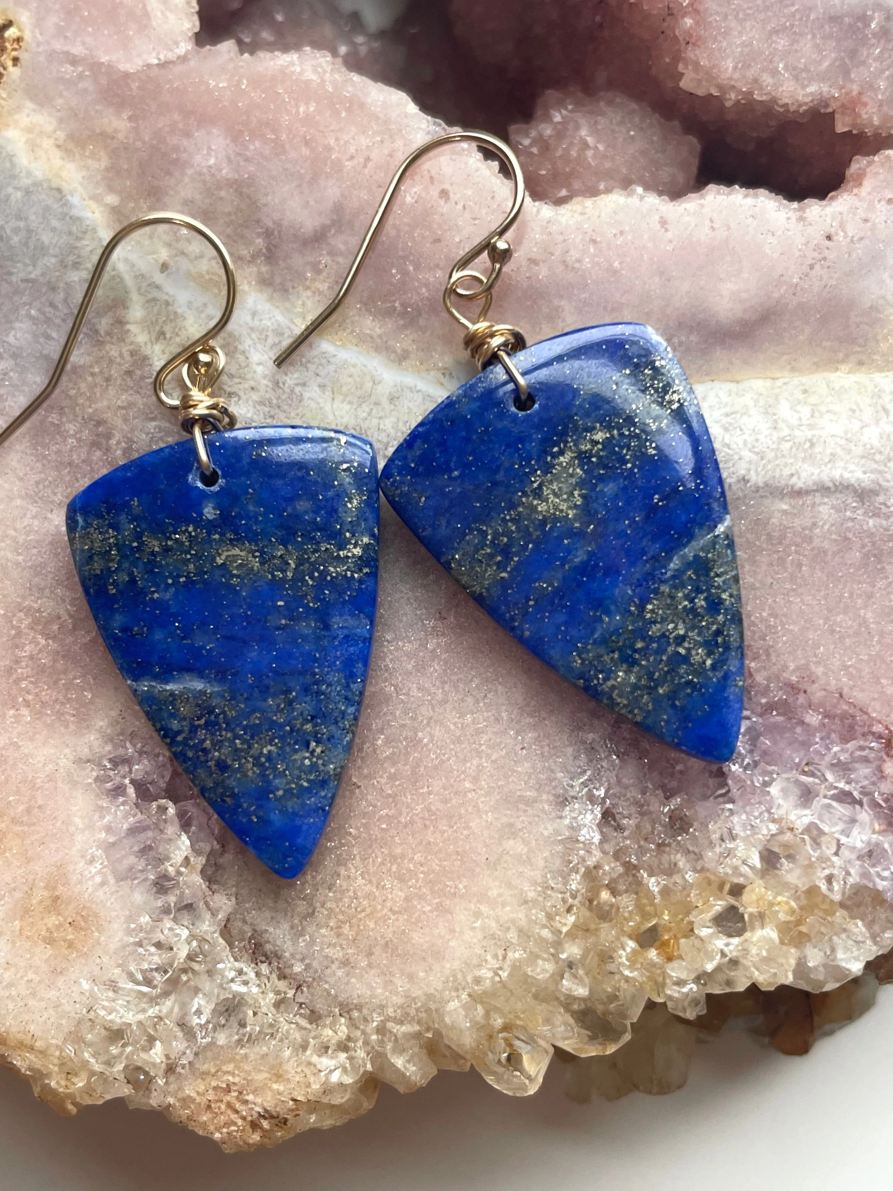 Lapis Lazuli Statement Earrings Gold Fill