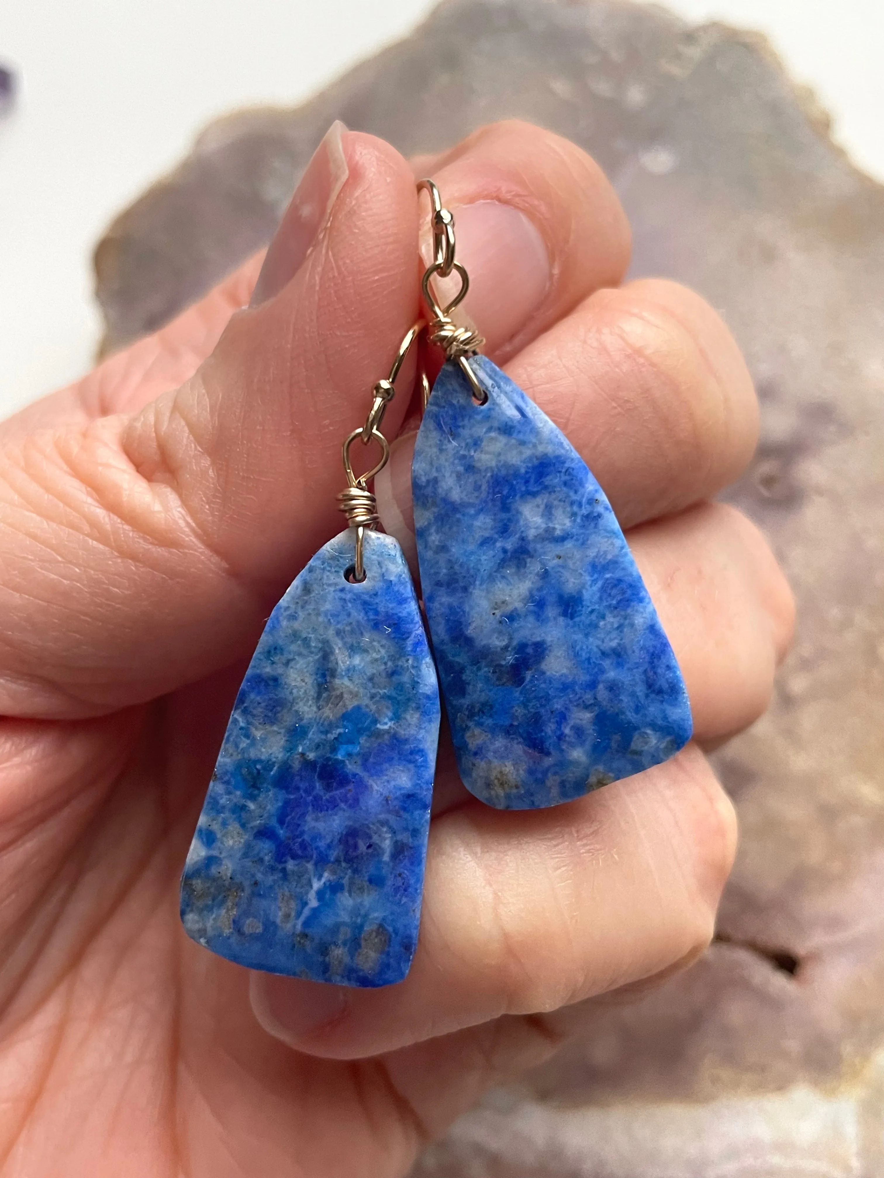 Lapis Lazuli Statement Earrings Gold Fill