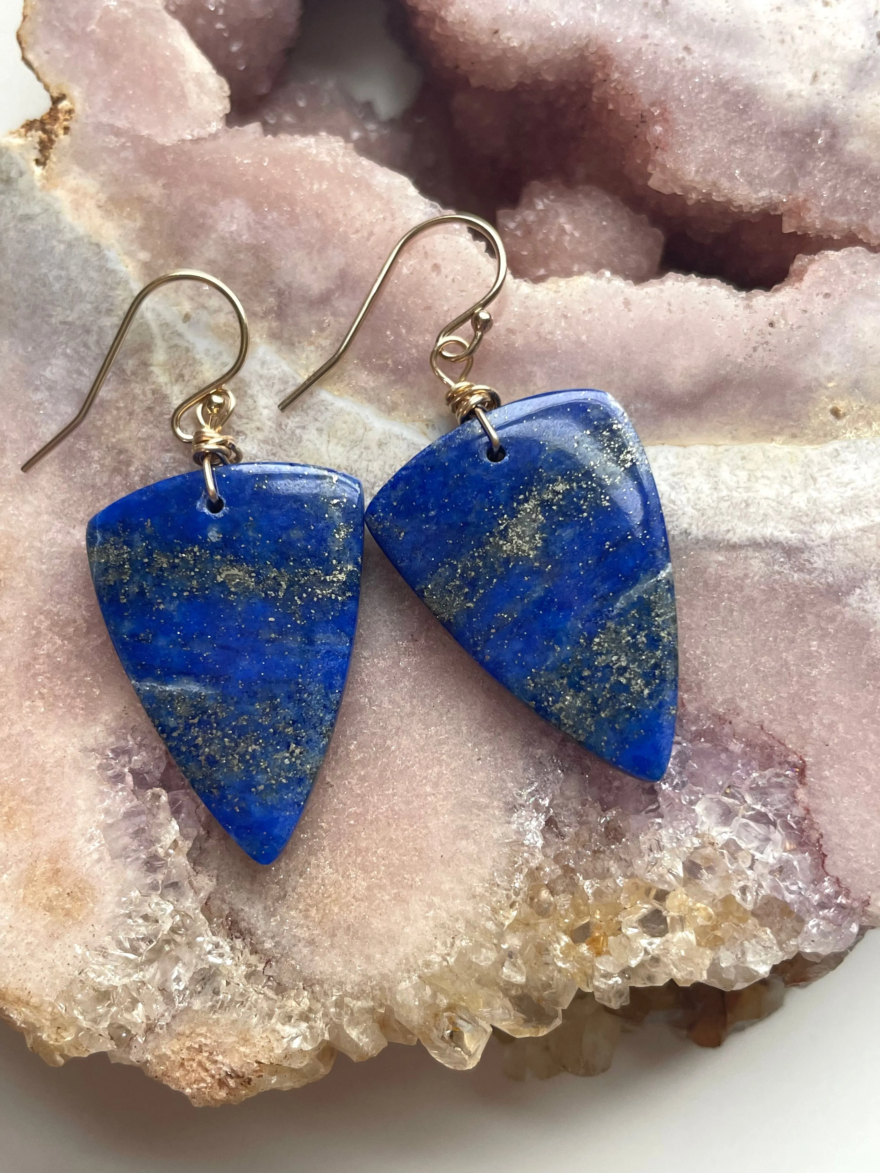 Lapis Lazuli Statement Earrings Gold Fill
