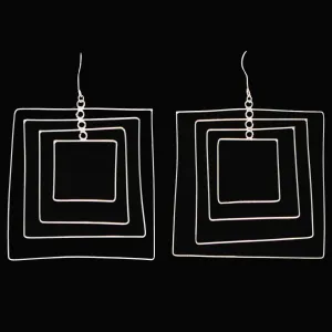 Large Geometric Concentric Square Sterling Silver Drop Earrings