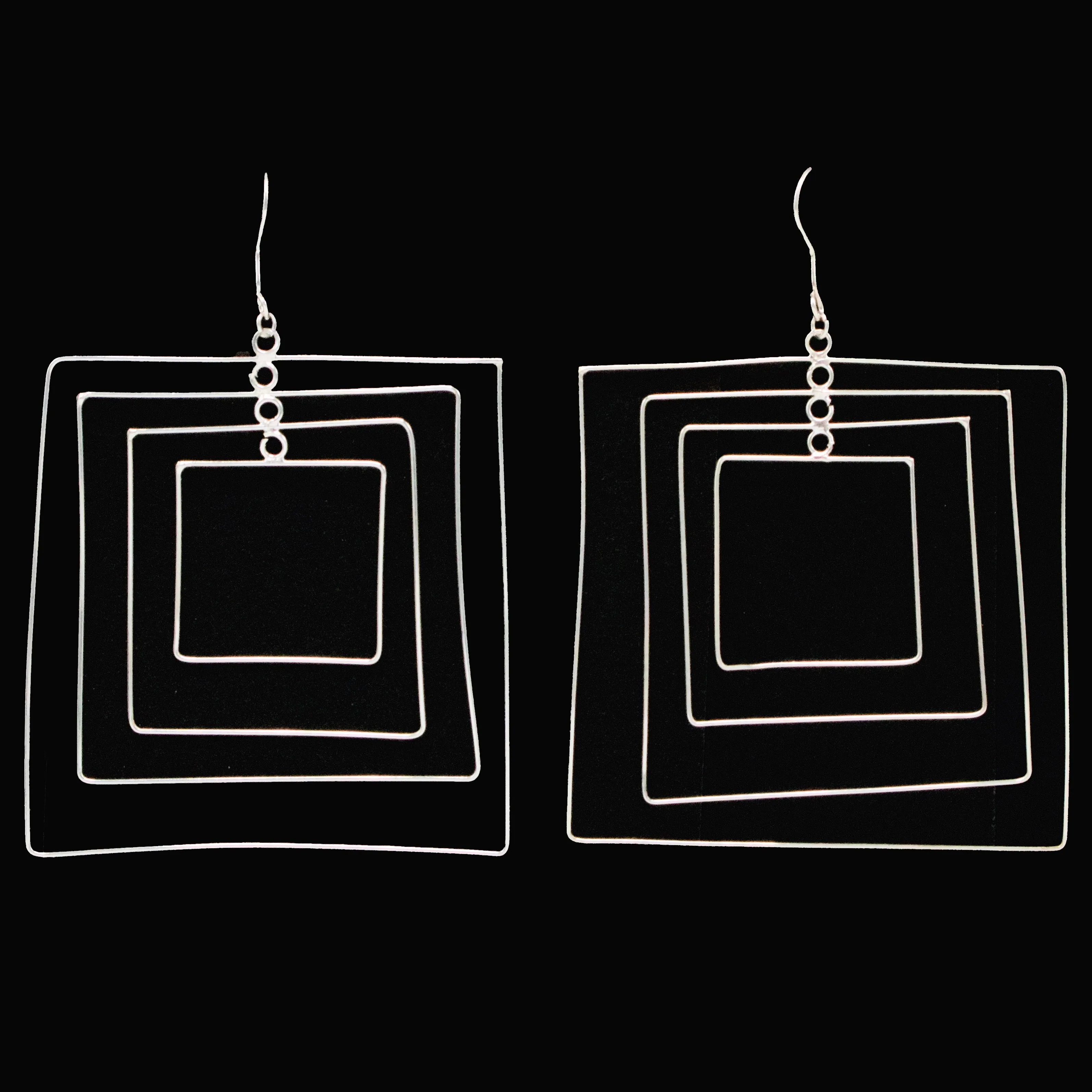 Large Geometric Concentric Square Sterling Silver Drop Earrings