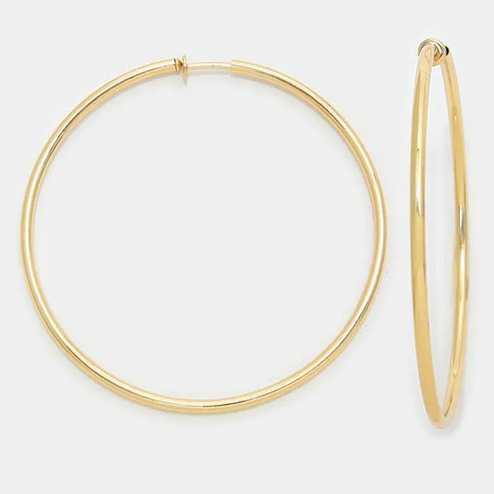 Large Gold Hoop Clip On Earrings | 3.2" | 142492