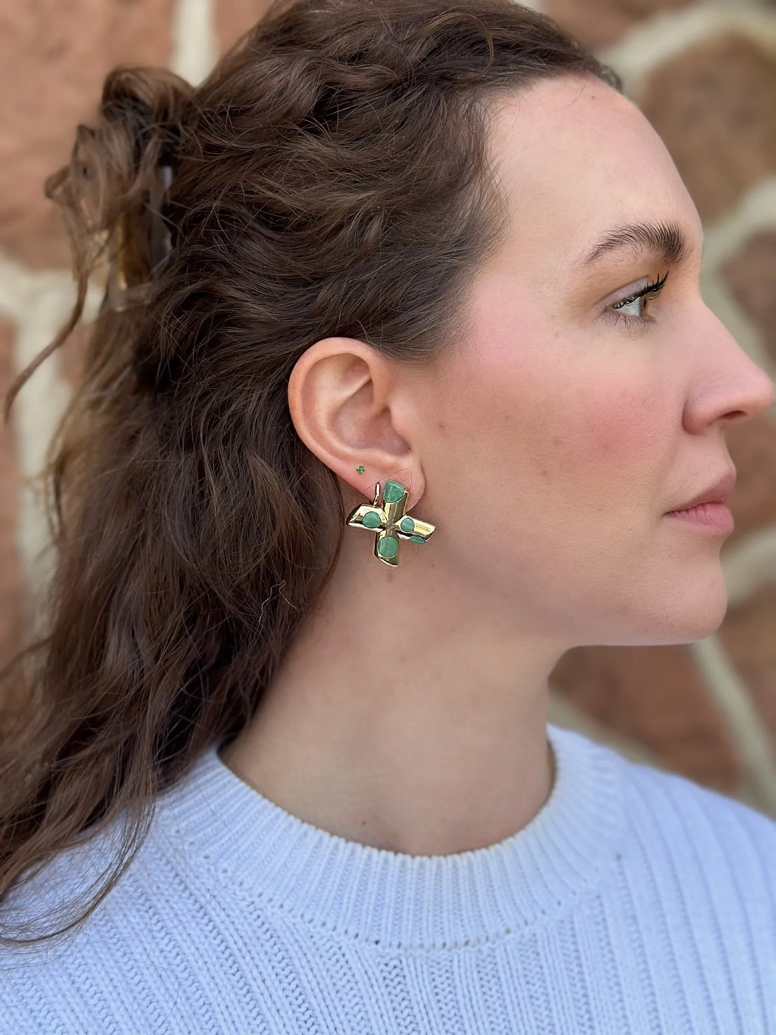 Large Polka Dot XO Earrings in Green Turquoise