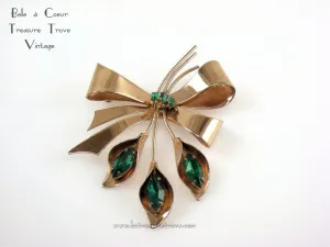 Large Sterling Vermeil CoroCraft Bow and Flower Brooch Vintage