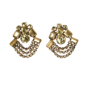 Lemon Citrine Yellow Rhinestone Statement Earrings