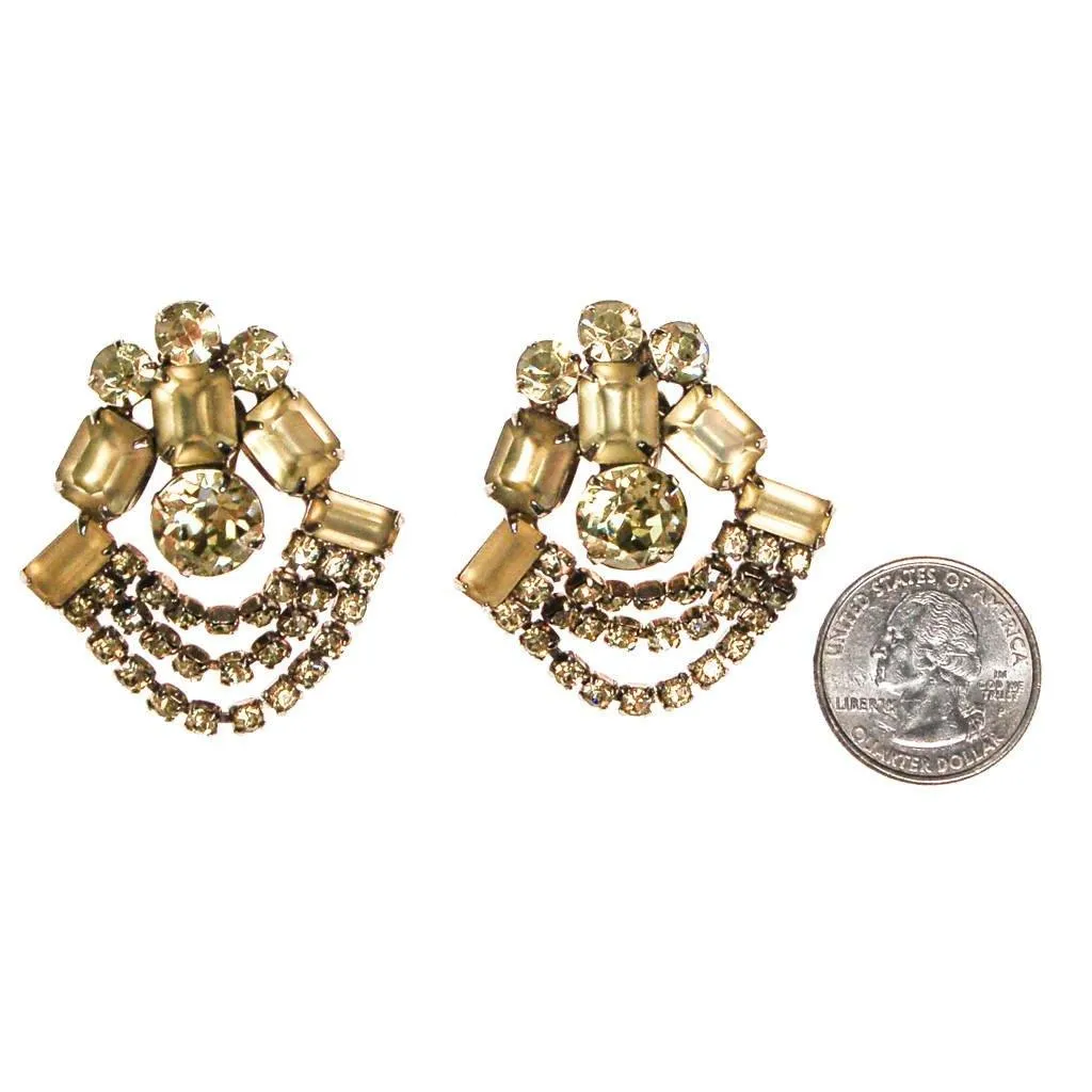 Lemon Citrine Yellow Rhinestone Statement Earrings