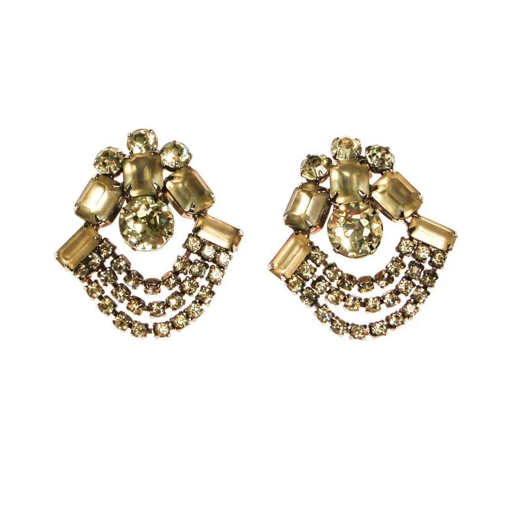 Lemon Citrine Yellow Rhinestone Statement Earrings