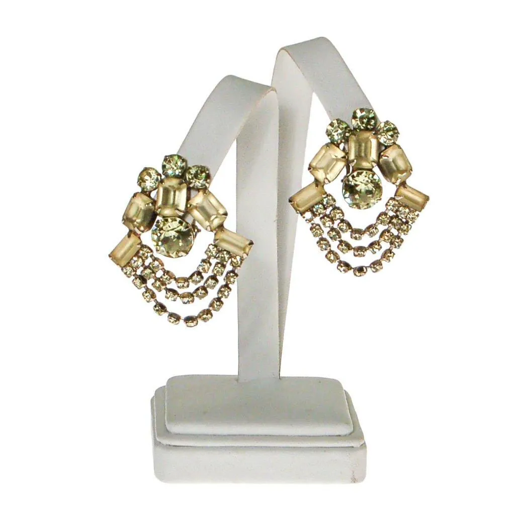 Lemon Citrine Yellow Rhinestone Statement Earrings