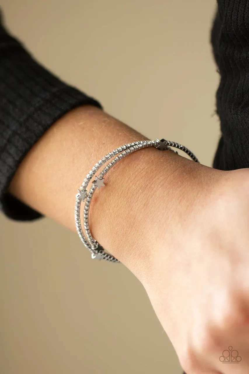 Let Freedom BLING - White - Rhinestone and Silver Star Patriotic Americana Paparazzi Coil Bracelet